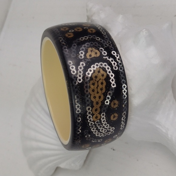 2 Blingy (1 Paisley) Boho Disco Resin Coated Chunky Cool Bangles EUC - Picture 7 of 12